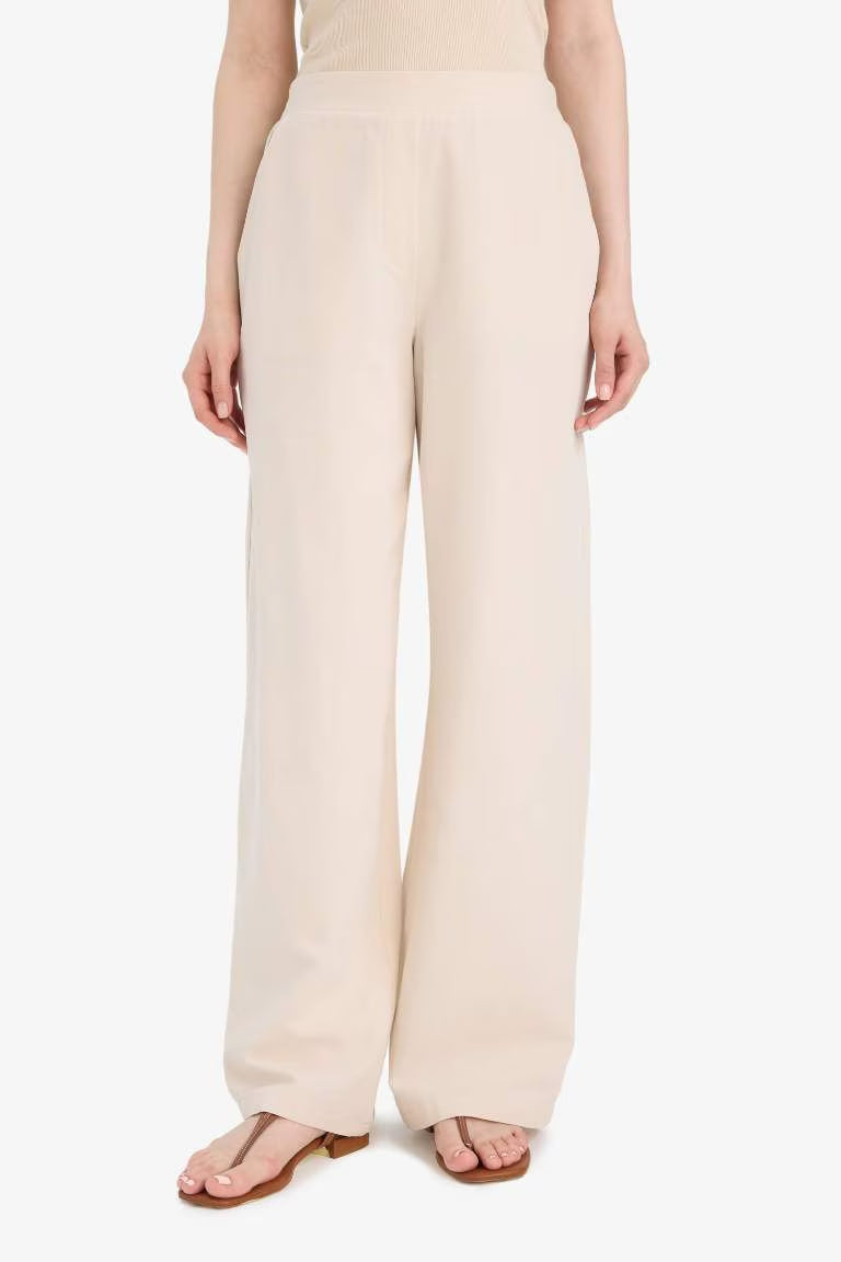 Linen Blend Wide Leg Trousers - - stone