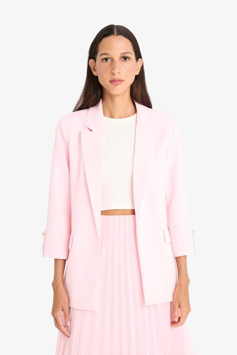 Regular Fit Square Collar Blazer - - Sunrise blush