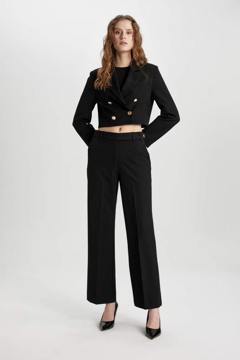 Jacket Collar Crop Blazer - - Black