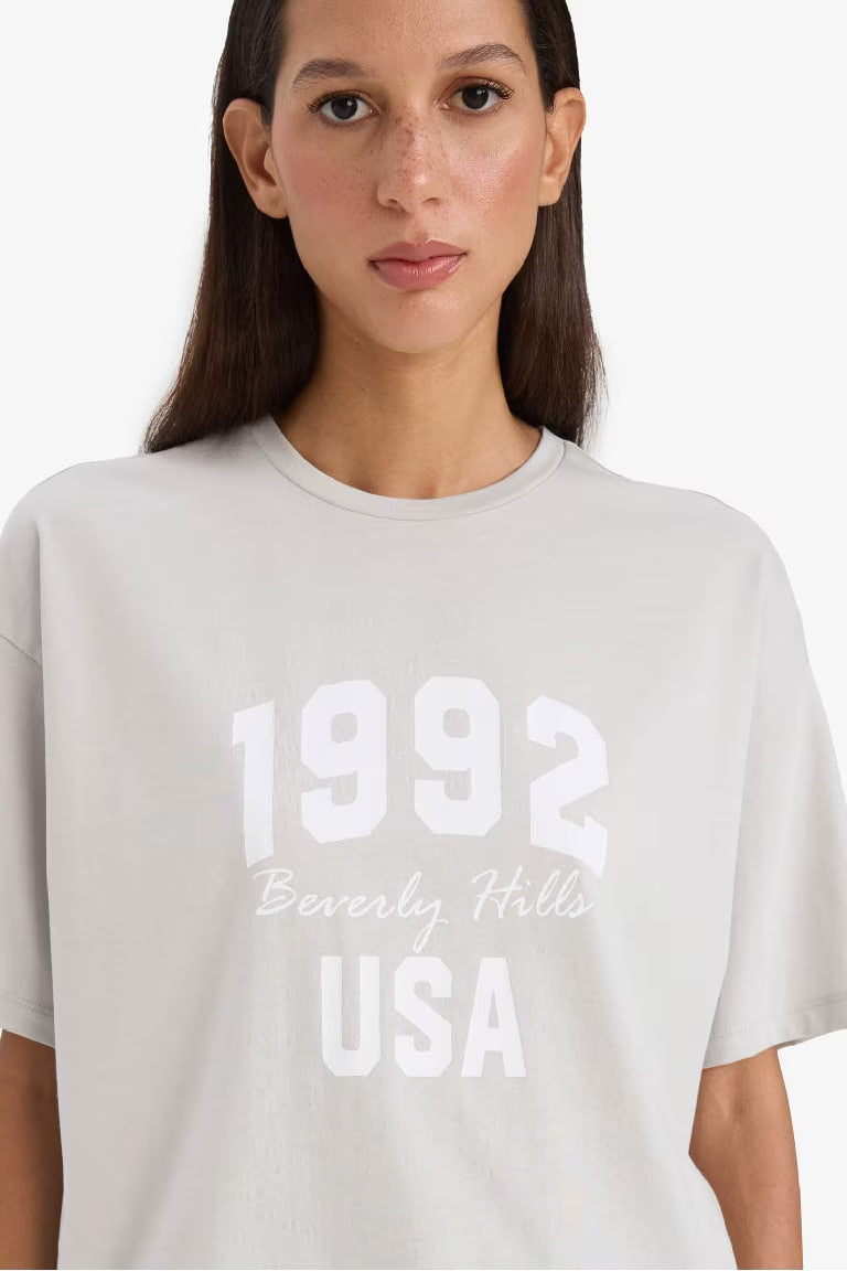Oversize Fit Crew Neck T-Shirt - - Gray