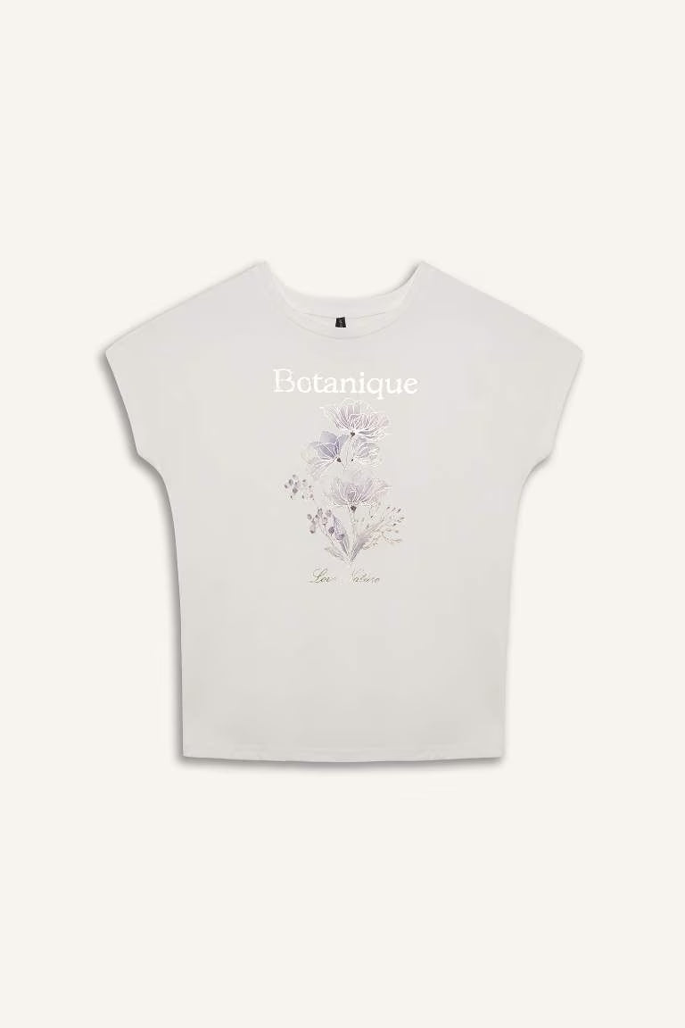Crew Neck Floral Short Sleeve T-Shirt - -