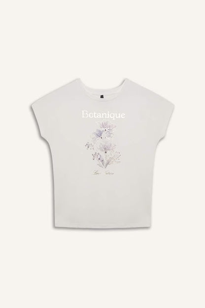 Crew Neck Floral Short Sleeve T-Shirt - -