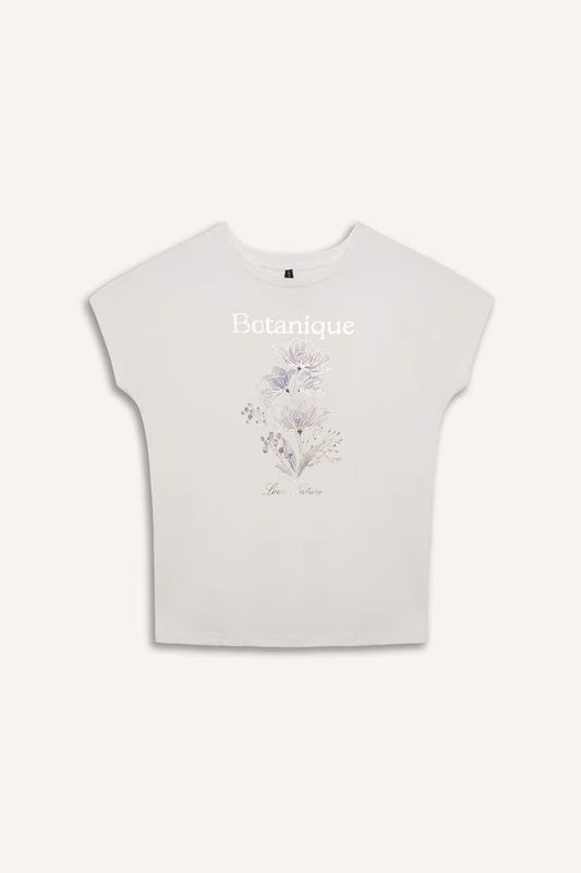 Crew Neck Floral Short Sleeve T-Shirt - -