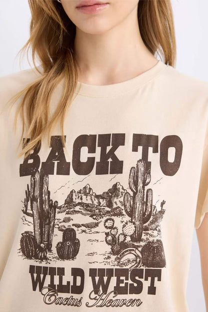 Regular Fit Crew Neck Printed T-Shirt - - dune