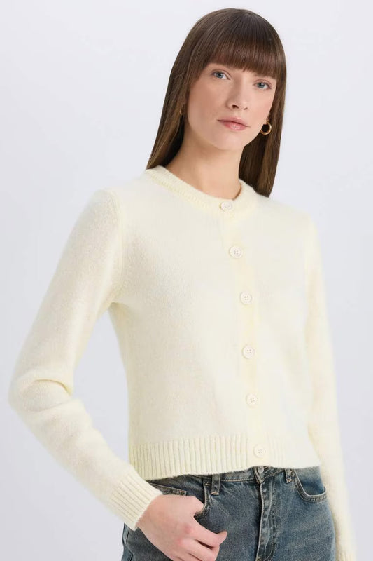 Regular Fit Crew Neck Basic Button Knitwear Cardigan - - parchment
