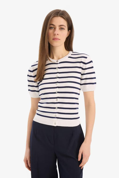 Regular Fit Crew Neck Cardigan - -
