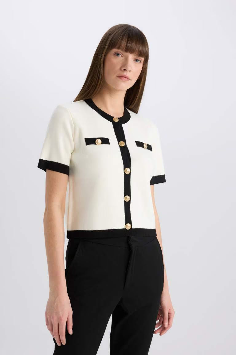 Regular Fit Crew Neck Cardigan - -