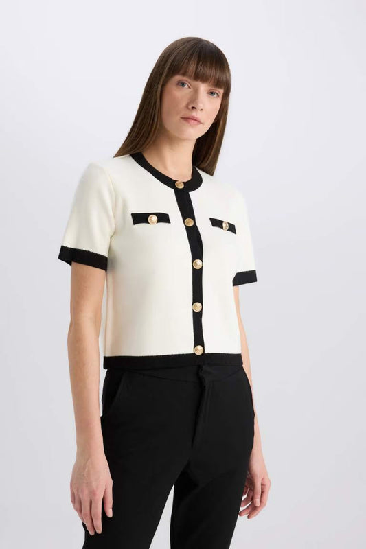 Regular Fit Crew Neck Cardigan - -