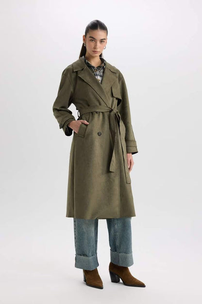 Regular Fit Suede Trenchcoat - -