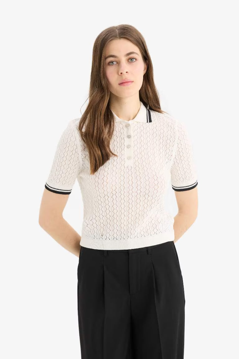 Regular Fit Polo Collar Pullover - -