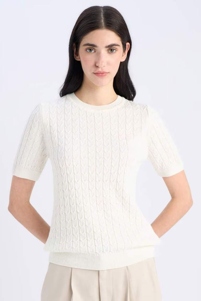Regular Fit Crew Neck Pullover - - White