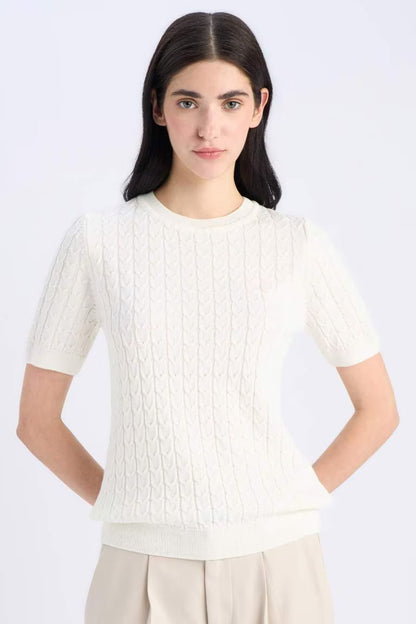 Regular Fit Crew Neck Pullover - - White