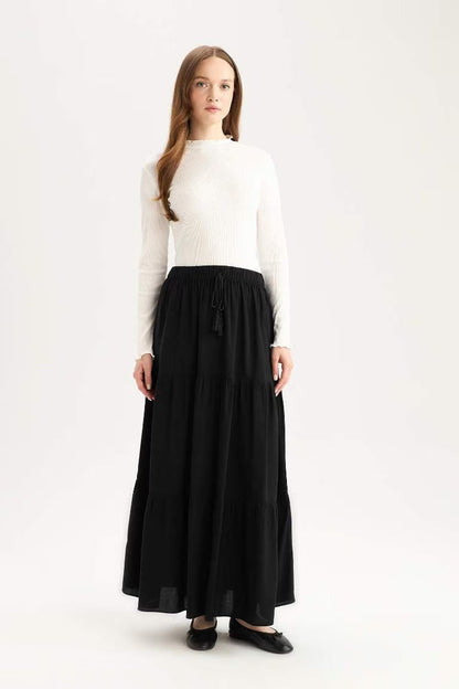 Viscose Maxi Skirt - - Black