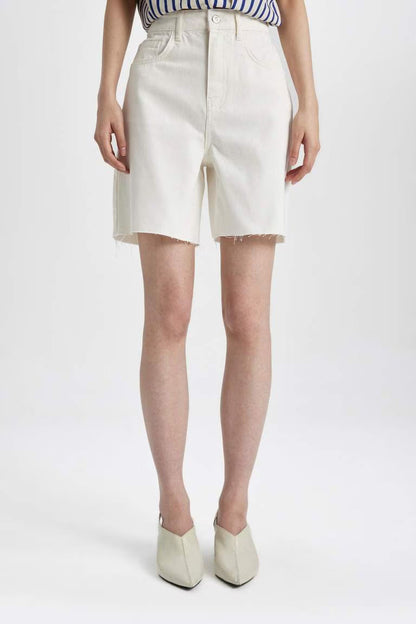 High Waist Denim Bermuda - -