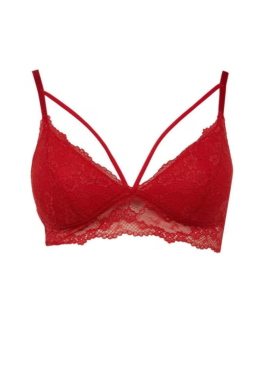 Fall in Love Padded Lace Red Bralette - - Red
