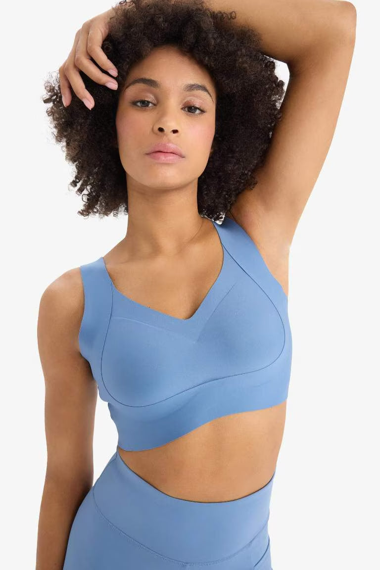 DeFactoFit V Neck Heavy Fabric Sports Bra - - Pond blue