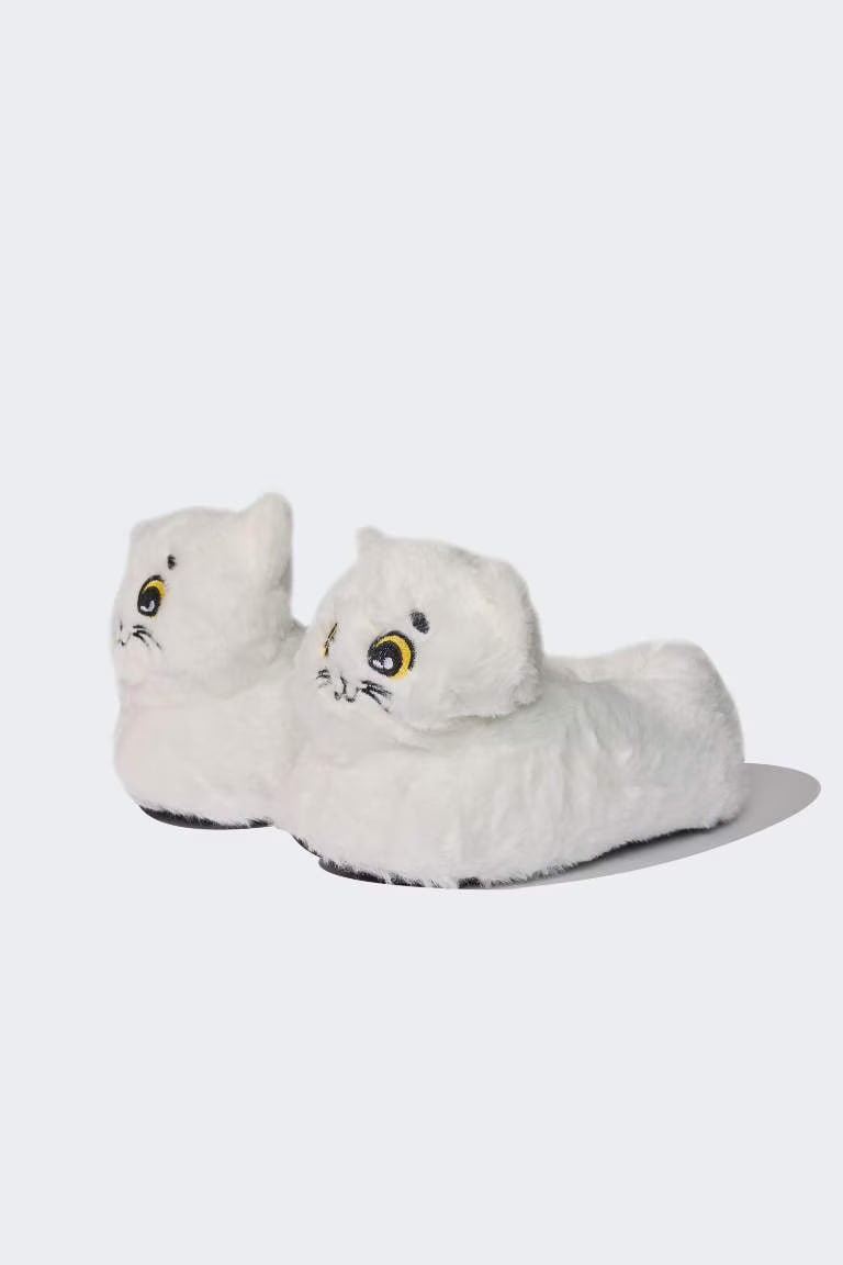 Woman Cat Themed Plush Home Boots - -