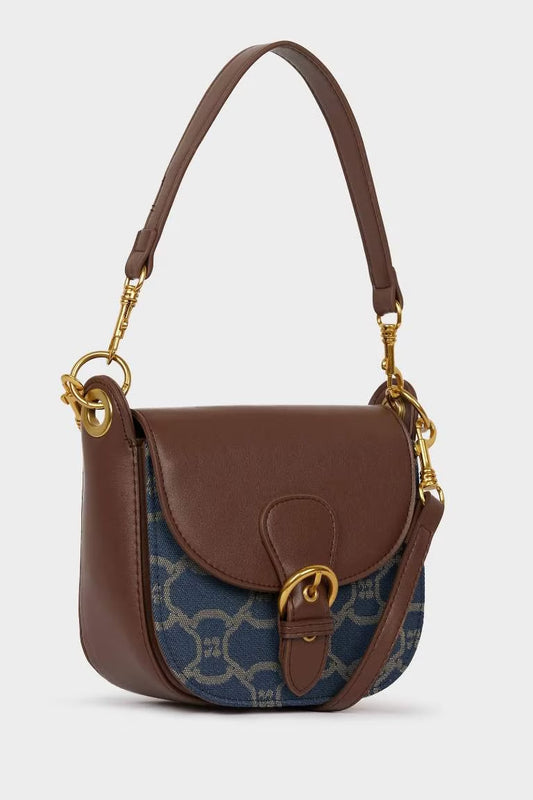 Woman Faux Leather Shoulder Bag - - Navy