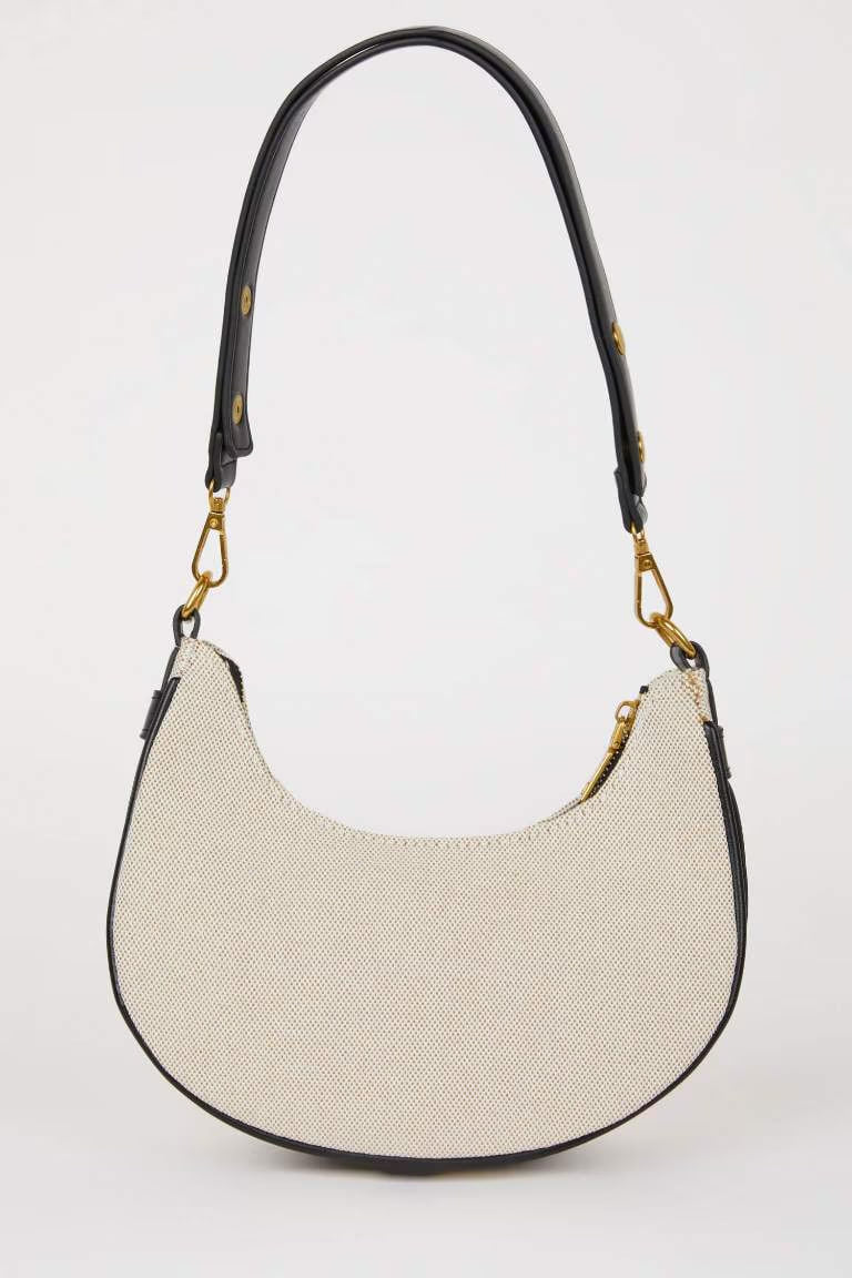 Woman Canvas Look Faux Leather Shoulder Bag - -