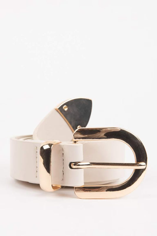 Woman Faux Leather Denim Belt - - Beige