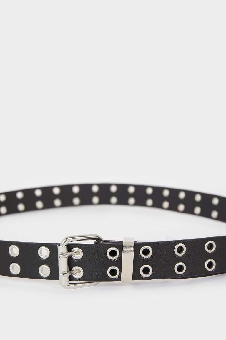 Woman Square Clasp Faux Leather Denim Belt - -