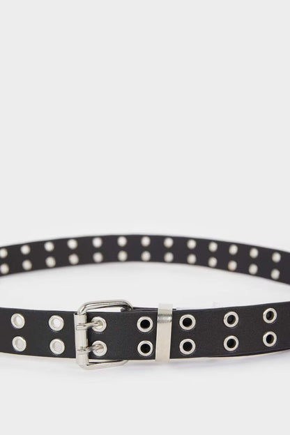 Woman Square Clasp Faux Leather Denim Belt - -