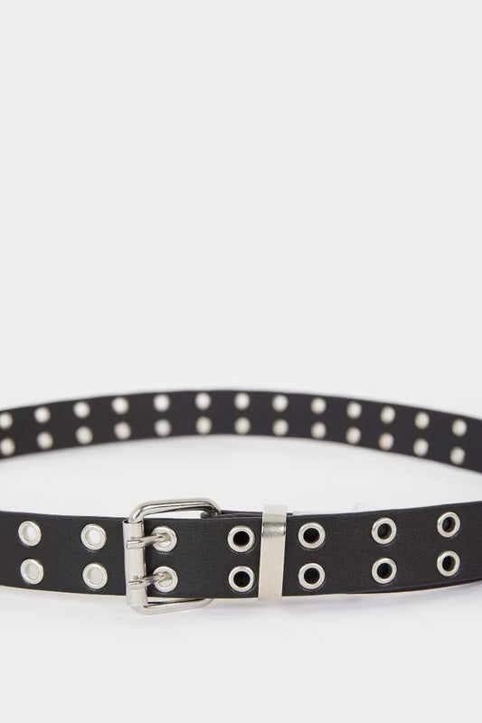 Woman Square Clasp Faux Leather Denim Belt - -