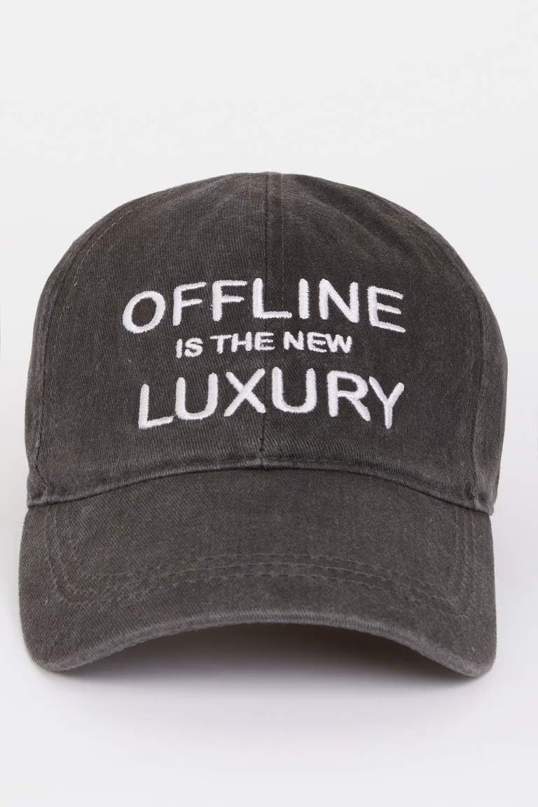Woman Embroidered Cotton Denim Cap - - anthracite