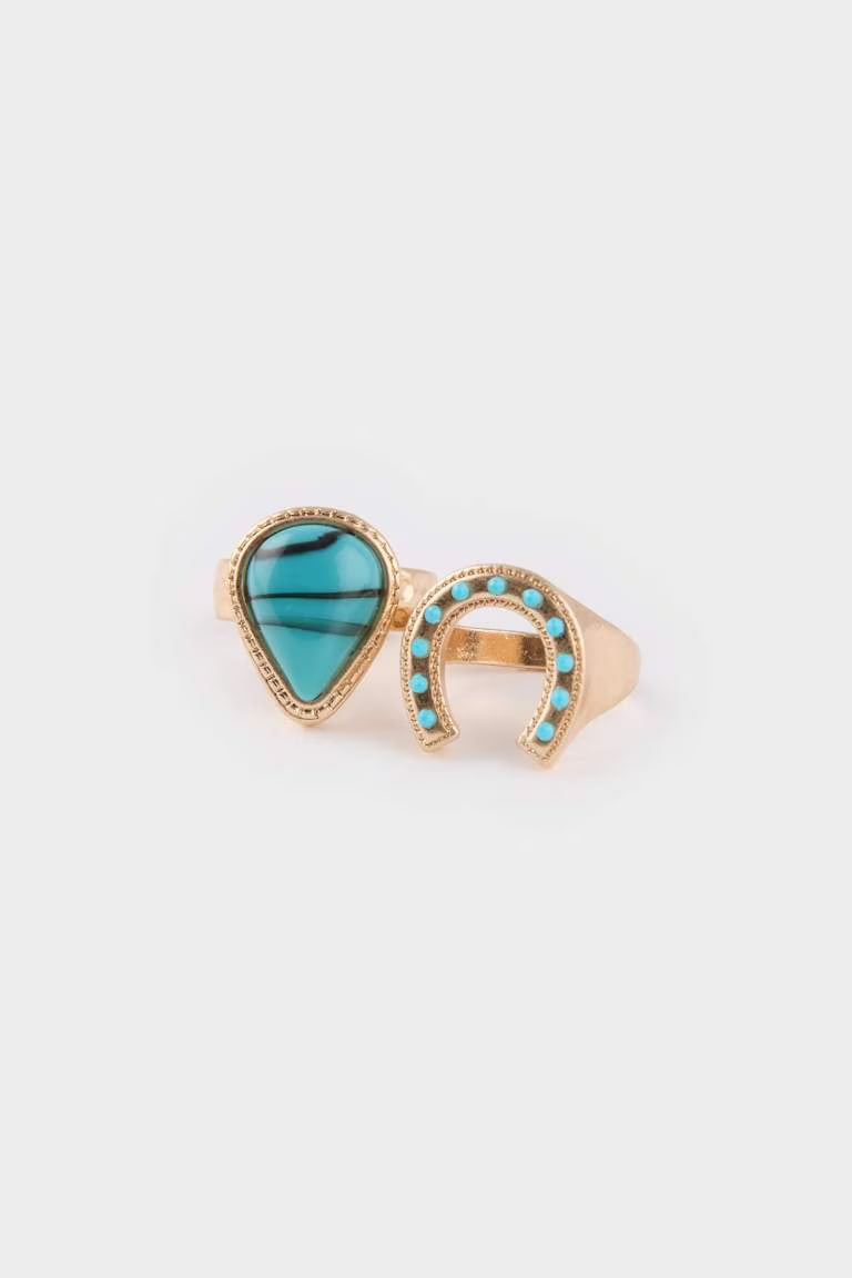 Woman Blue Stone 3 Piece Gold Rings - -