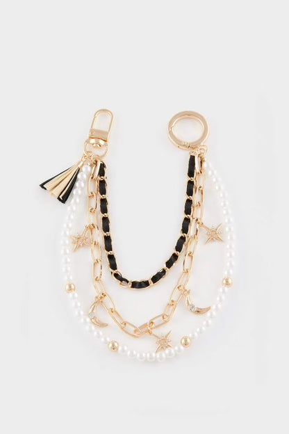Woman Pearl Detailed Charm Keychain - - Gold