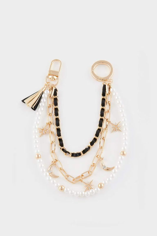 Woman Pearl Detailed Charm Keychain - - Gold