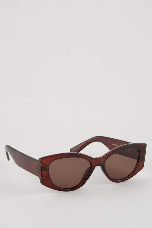 Woman Rectangular Plastic Sunglasses - - Brown