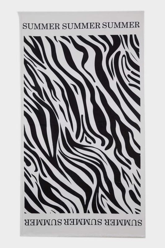 Woman Zebra Patterned Cotton Beach Towel - - Animal