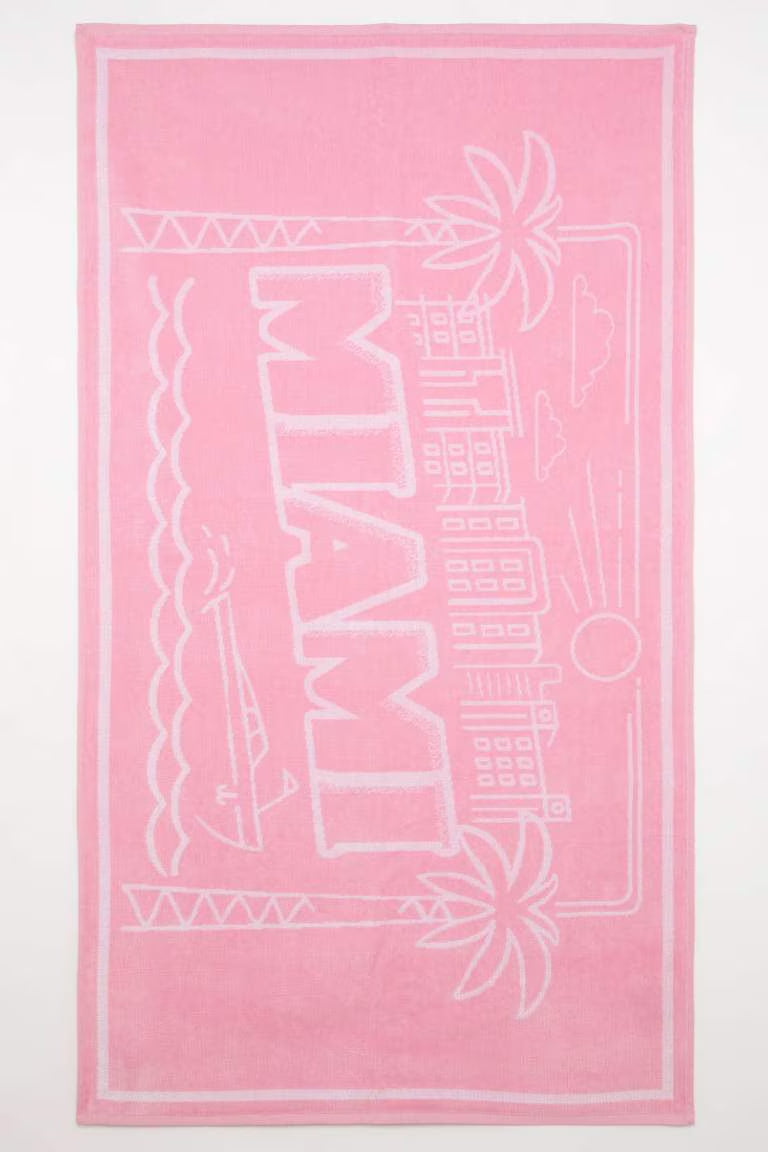 Woman Beach Patterned Cotton Beach Towel - - Pink