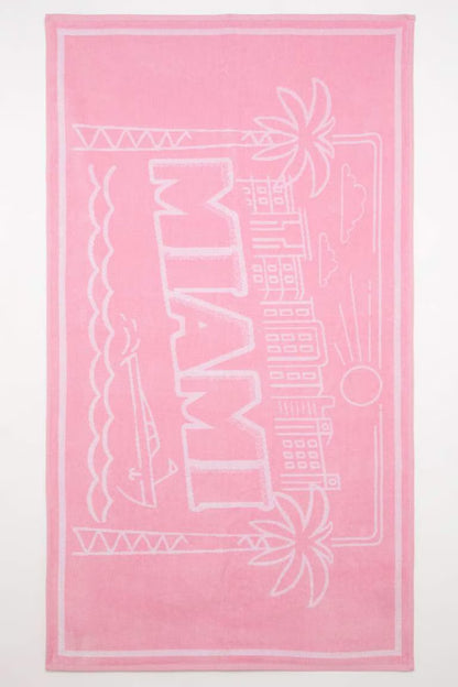 Woman Beach Patterned Cotton Beach Towel - - Pink