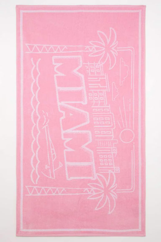Woman Beach Patterned Cotton Beach Towel - - Pink