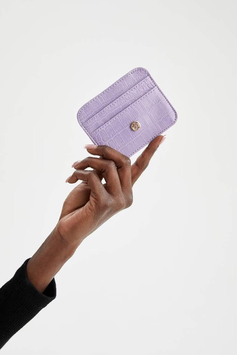 Faux Leather Card Holder - - lavender