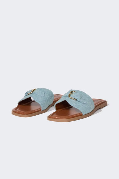 Woman Flat Sole Denim Slippers - -