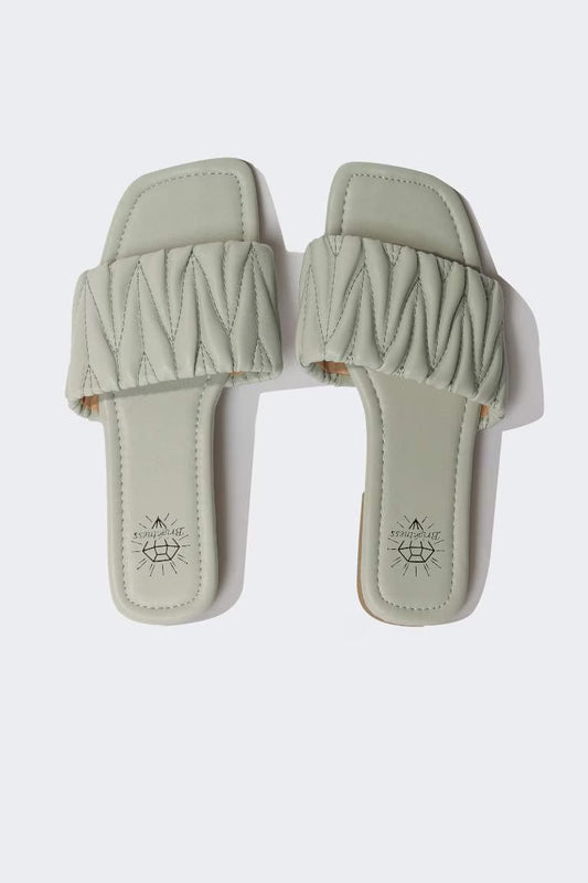 Woman Flat Sole Faux Leather Slippers - - sky