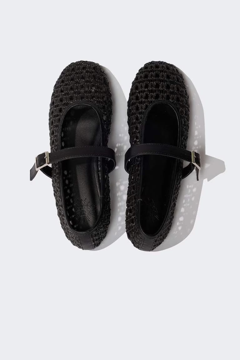 Woman Faux Leather Ballerina Flat Shoes - - Black