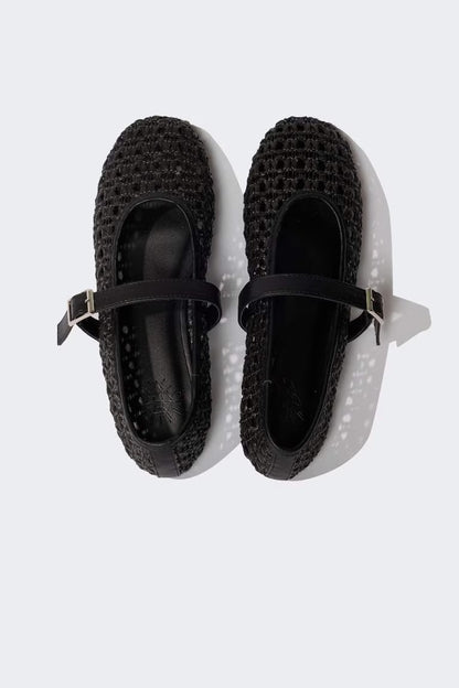 Woman Faux Leather Ballerina Flat Shoes - - Black