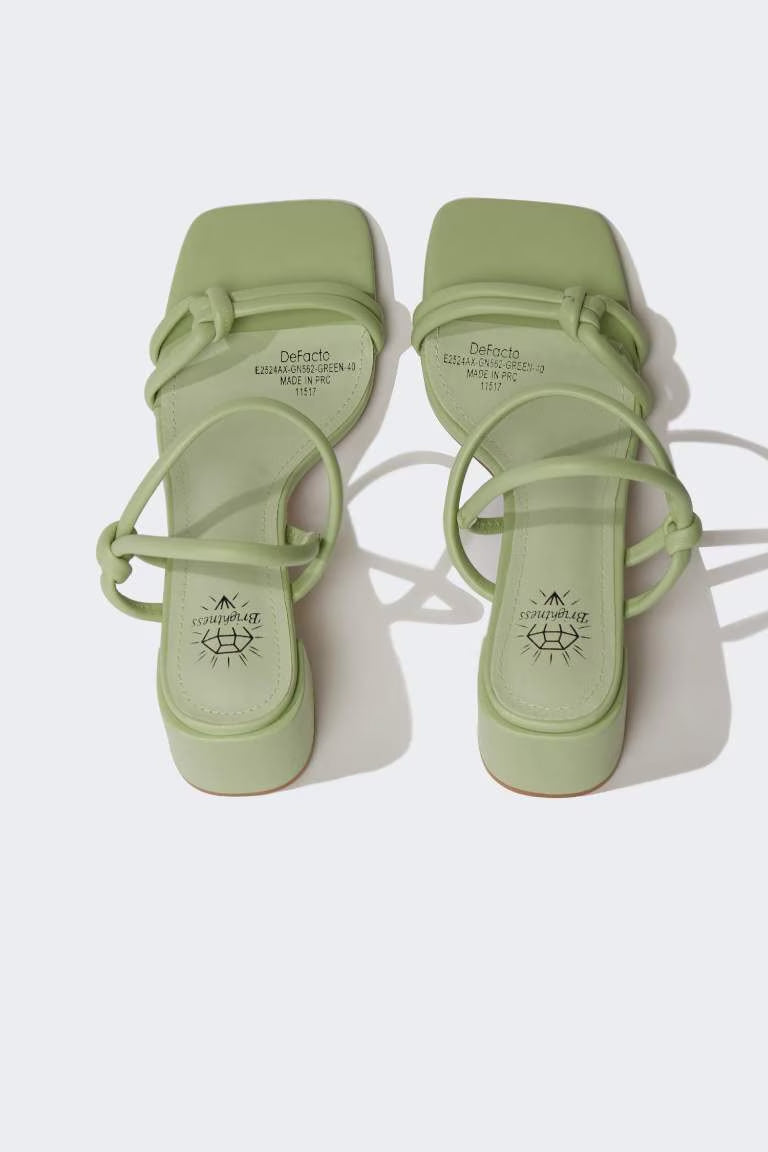 Woman Faux Leather Heeled Sandals - - Green