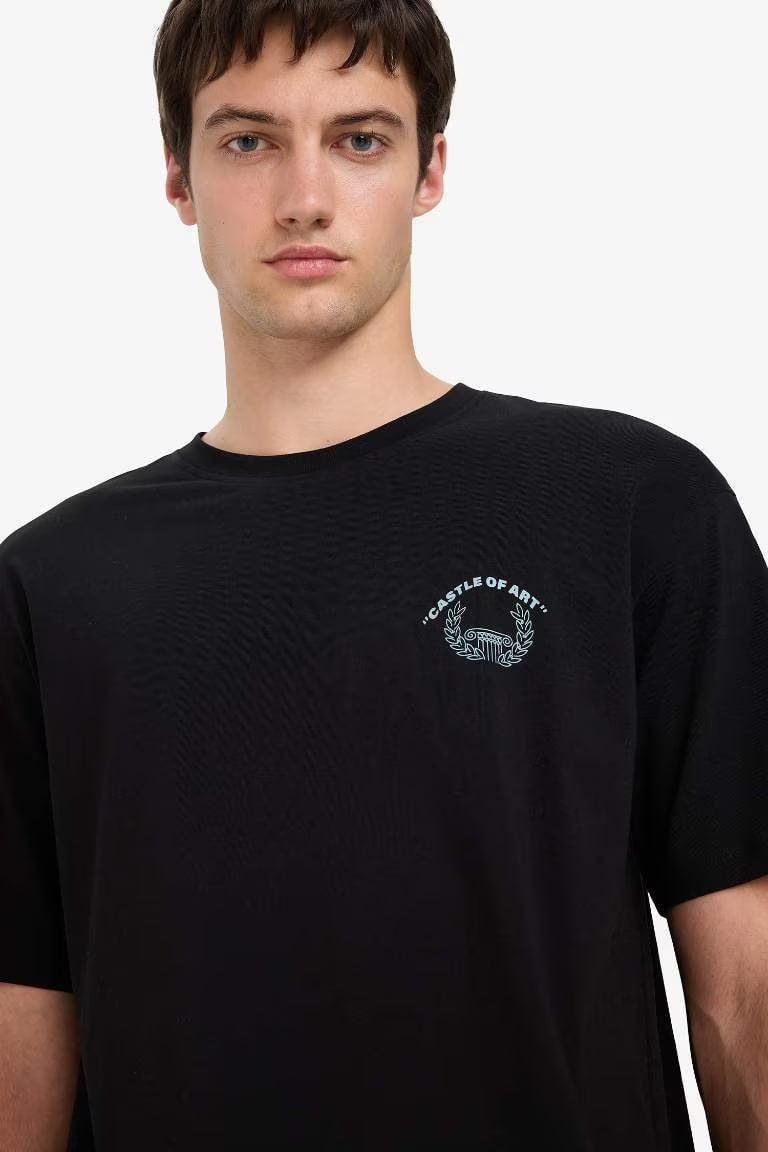 Cotton Boxy Fit Crew Neck Printed T-Shirt - -