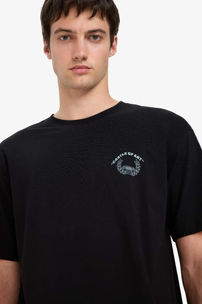 Cotton Boxy Fit Crew Neck Printed T-Shirt - -