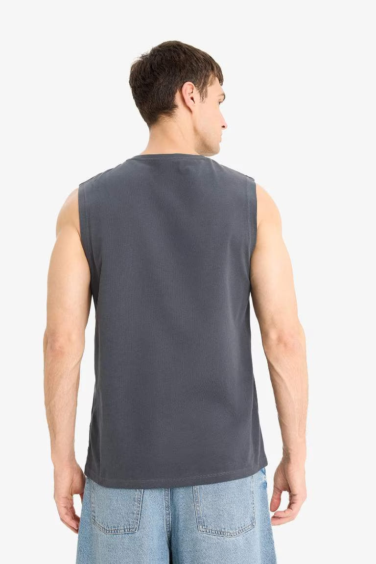 Cotton Regular Fit Printed Crew Neck Tank Top - -