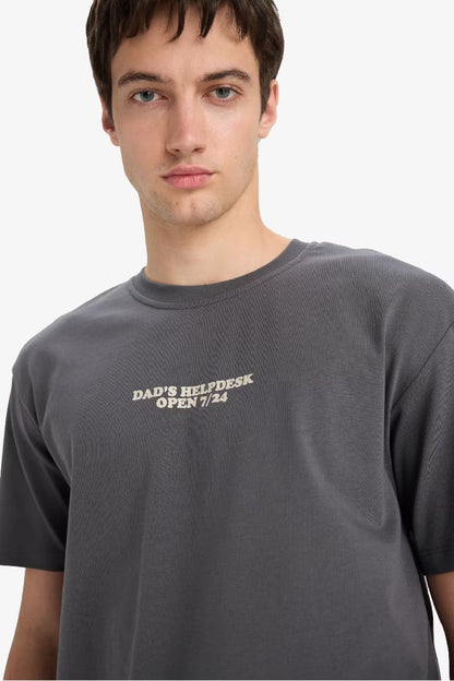 Boxy Fit Crew Neck T-Shirt - -