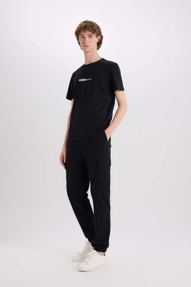 Cotton Slim Fit Crew Neck Printed T-Shirt - -
