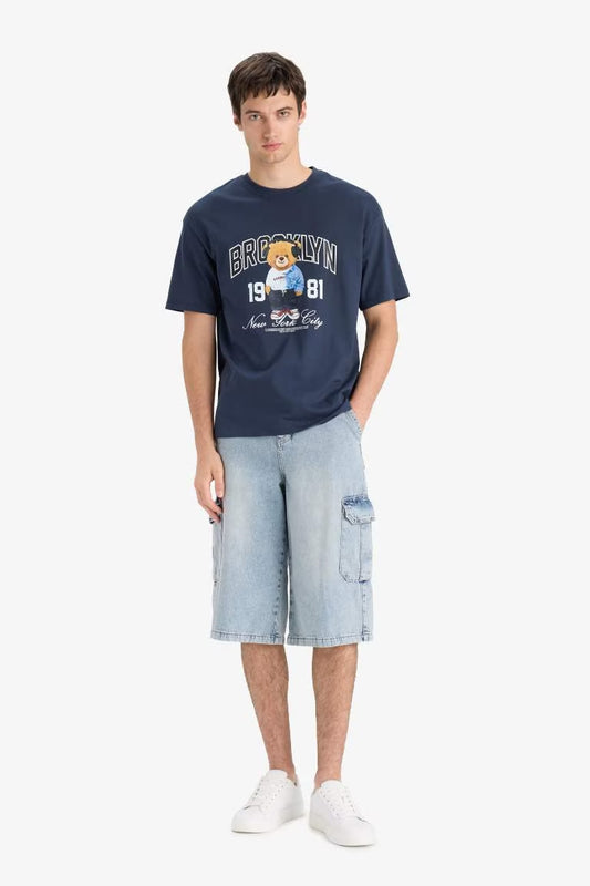 Cotton Boxy Fit Crew Neck Printed T-Shirt - -
