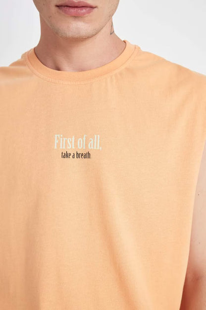 Boxy Fit Printed Sleeveless T-Shirt - -