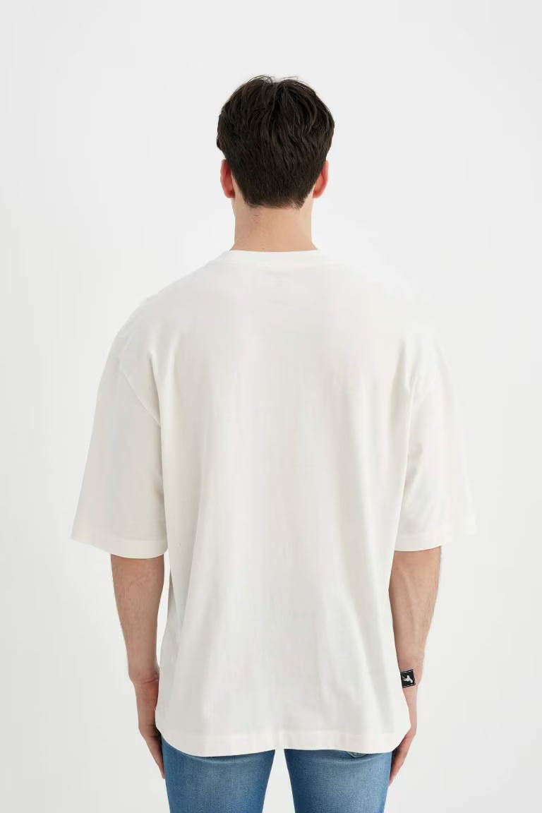 Loose Fit Crew Neck Printed T-Shirt - -